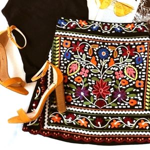 Don't Stop the Party Black Embroidered Mini Skirt